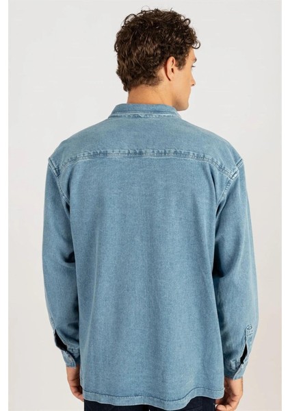 Unisex Oversize Geniş Kesim Denim Kot Çift Cepli Mavi Overshirt Ceket Tarzı Gömlek fırsatları