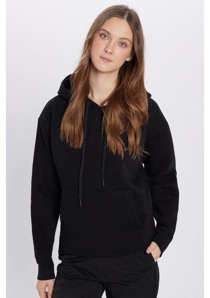 Unisex Oversize Geniş Kesim Pamuklu Yumuşak Dokulu Içi Polarlı Basic Siyah Kapüşonlu Sweatshirt modelleri