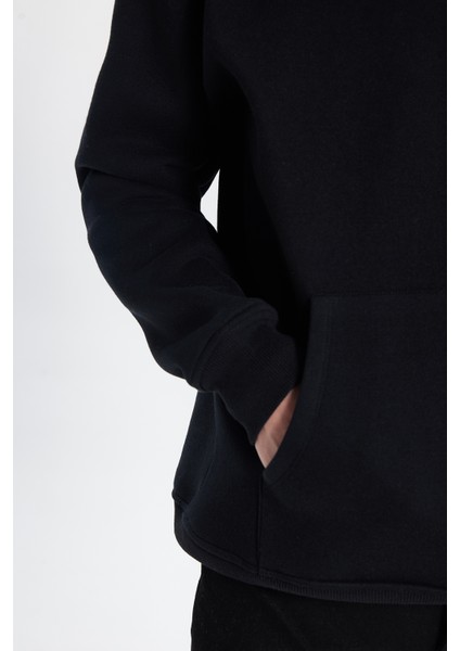 Unisex Oversize Geniş Kesim Pamuklu Yumuşak Dokulu Içi Polarlı Basic Siyah Kapüşonlu Sweatshirt fırsatları