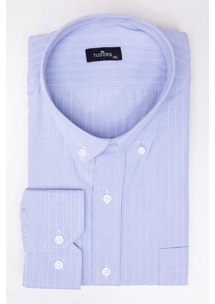 Erkek Big Size Büyük Beden Uzun Kollu Çizgili Mavi Gömlek fiyatları