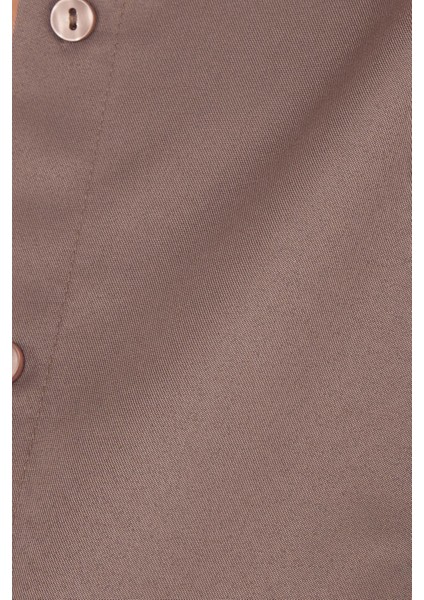 Kadın Oversize Rahat Kesim Spor Yaka Uzun Kollu Basic Düz Vizon Gömlek