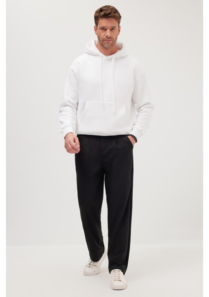 Erkek Regular Fit Klasik Kesim Normal Bel Geniş Paça Siyah Pantolon
