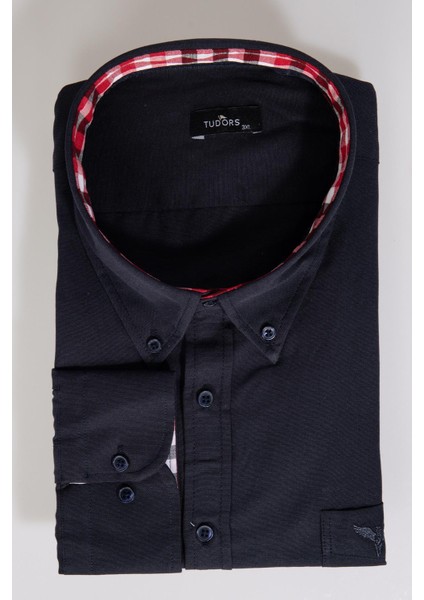 Erkek Big Size Büyük Beden Uzun Kollu Pamuklu Oxford Doku Tek Cepli Lacivert Düğmeli Yaka Gömlek fiyatları