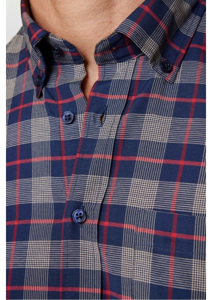 Erkek Regular Fit Klasik Kesim Düğmeli Yaka Küçük Kareli Pamuklu Gömlek modelleri