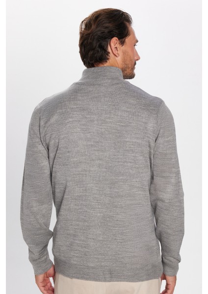 Erkek Slim Fit Dar Kesim Açık Gri Dik Yaka Fermuarlı Düz Hırka indirimleri