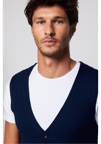 Slim Fit Desenli Lacivert Erkek Yelek fiyatları