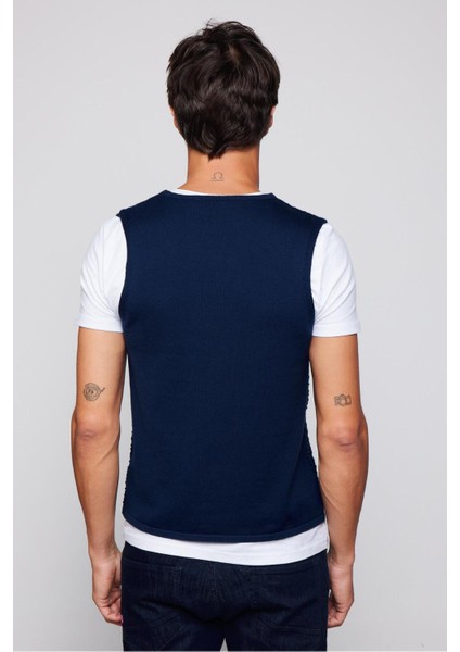 Slim Fit Desenli Lacivert Erkek Yelek indirimleri