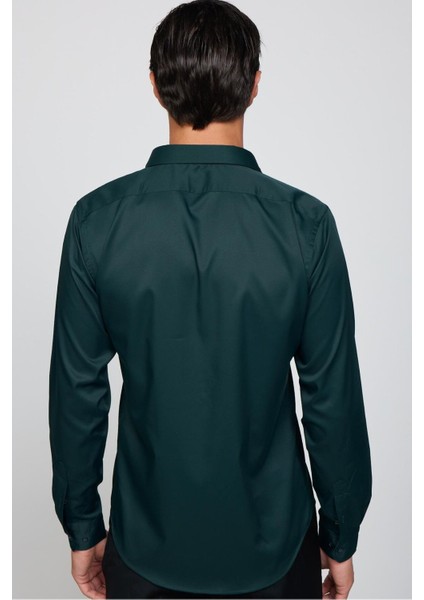 Slim Fit Uzun Kollu Likralı Düz Stretch Yeşil Erkek Gömlek fırsatları