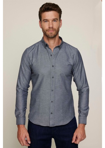 Slim Fit Uzun Kollu Düğmeli Yaka Pamuklu Kolay Ütü Düz Erkek Gömlek fiyatları