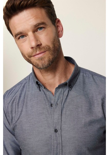 Slim Fit Uzun Kollu Düğmeli Yaka Pamuklu Kolay Ütü Düz Erkek Gömlek modelleri