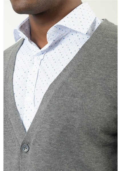Erkek Slim Fit Düğmeli Düz Pamuk Gri Hırka fiyatları
