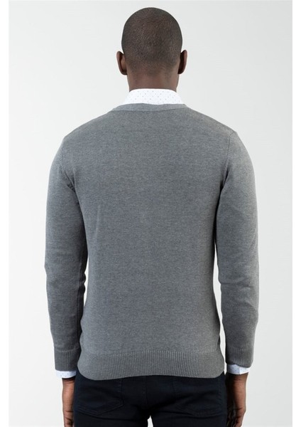 Erkek Slim Fit Düğmeli Düz Pamuk Gri Hırka modelleri