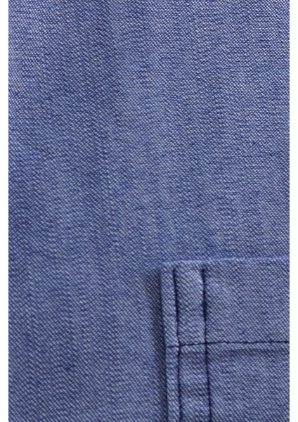Relax Fit Uzun Kollu Denim Kot Parça Boyalı Çift Cep Fermuarlı Mavi Gömlek