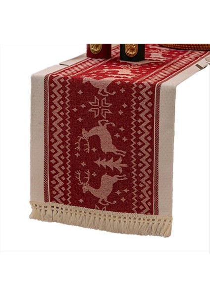 Kırmızı Noel Masa Koşucu Zarif Çiçek Jakarlı Masa Koşucu Ev Dekor Için Saçaklı 14X71 Inç D (Yurt Dışından)