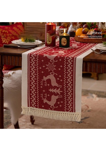 Kırmızı Noel Masa Koşucu Zarif Çiçek Jakarlı Masa Koşucu Ev Dekor Için Saçaklı 14X71 Inç D (Yurt Dışından) fiyatları