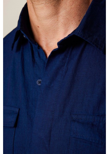 Relax Fit Uzun Kollu Rahat Kesim Çift Cep Denim Kot Lacivert Gömlek fırsatları