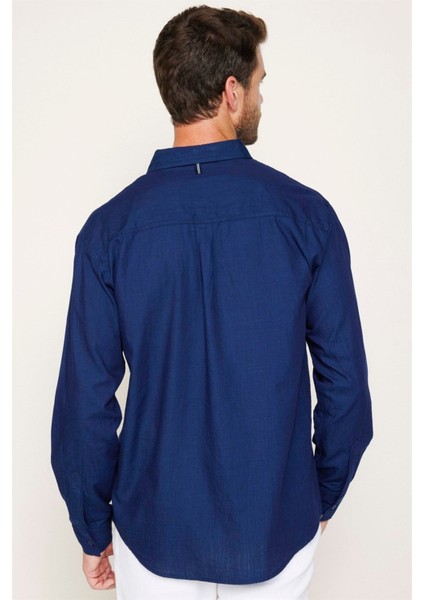 Relax Fit Uzun Kollu Rahat Kesim Çift Cep Denim Kot Lacivert Gömlek indirimleri