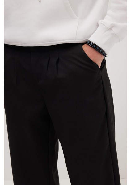 Erkek Regular Fit Klasik Kesim Normal Bel Geniş Paça Siyah Pantolon fiyatları