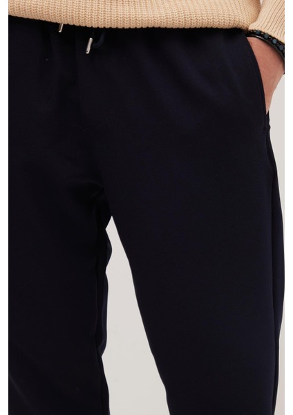 Erkek Regular Fit Beli Lastikli Bağcıklı Jogger Lacivert Pantolon Rahat Kesim Yan Cepli fiyatları