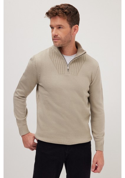 Erkek Slim Fit Dar Kesim Armürlü Fermuarlı Taş Dik Yaka Kazak indirimleri