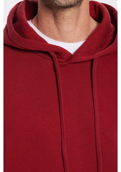 Unisex Oversize Geniş Kesim Pamuklu Yumuşak Dokulu İçi Polarlı Basic Bordo Kapüşonlu Sweatshirt modelleri