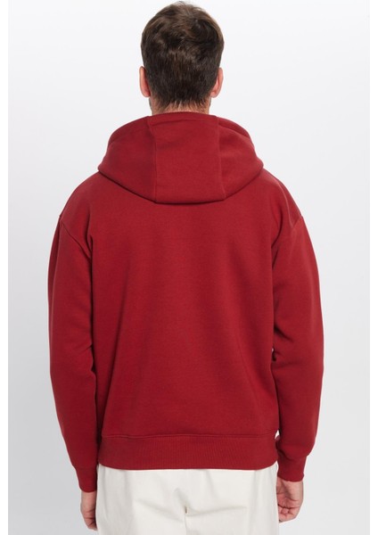 Unisex Oversize Geniş Kesim Pamuklu Yumuşak Dokulu İçi Polarlı Basic Bordo Kapüşonlu Sweatshirt indirimleri