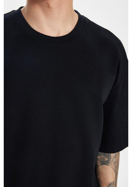Unisex Oversize Geniş Kesim %100 Pamuk Yumuşak Dokulu Basic Bisiklet Yaka Siyah Tişört modelleri