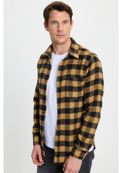 Erkek Slim Fit Dar Kesim Uzun Kollu Cepli Kareli Dama Desenli Kışlık Oduncu Gömlek