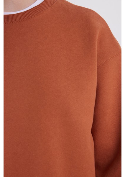 Kadın Oversize Geniş Kesim Pamuklu Bisiklet Yaka Kiremit Sweatshirt fiyatları