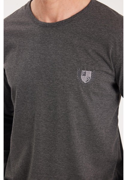 Erkek Standart Fit %100 Pamuk Bisiklet Yaka Beli Lastikli Antrasit Pijama Takımı modelleri