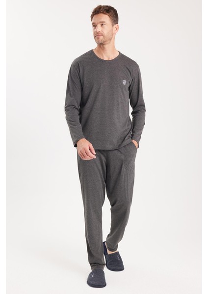 Erkek Standart Fit %100 Pamuk Bisiklet Yaka Beli Lastikli Antrasit Pijama Takımı fırsatları