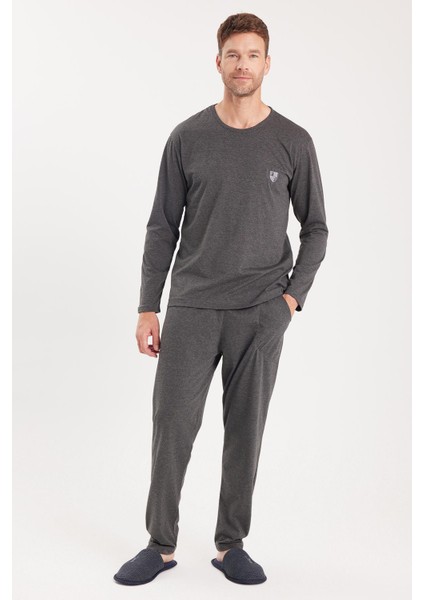 Erkek Standart Fit %100 Pamuk Bisiklet Yaka Beli Lastikli Antrasit Pijama Takımı indirimleri