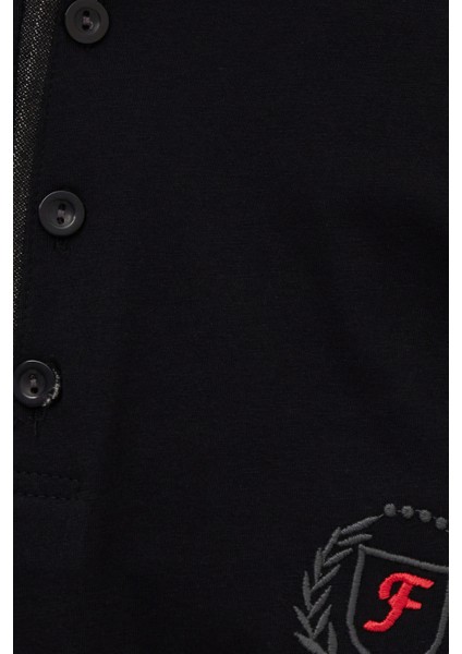 Erkek Standart Fit %100 Pamuk Bisiklet Yaka Beli Lastikli Siyah Pijama Takımı