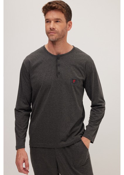 Erkek Standart Fit %100 Pamuk Bisiklet Yaka Beli Lastikli Antrasit Pijama Takımı fiyatları