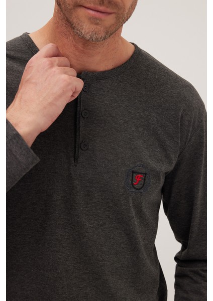 Erkek Standart Fit %100 Pamuk Bisiklet Yaka Beli Lastikli Antrasit Pijama Takımı modelleri