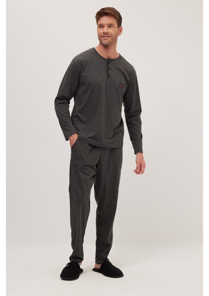 Erkek Standart Fit %100 Pamuk Bisiklet Yaka Beli Lastikli Antrasit Pijama Takımı indirimleri