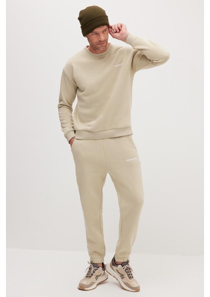 Erkek Relax Fit Pamuklu 3 İplik Yumuşak Dokulu İçi Polarlı Bisiklet Yaka Taş Eşofman Takımı indirimleri