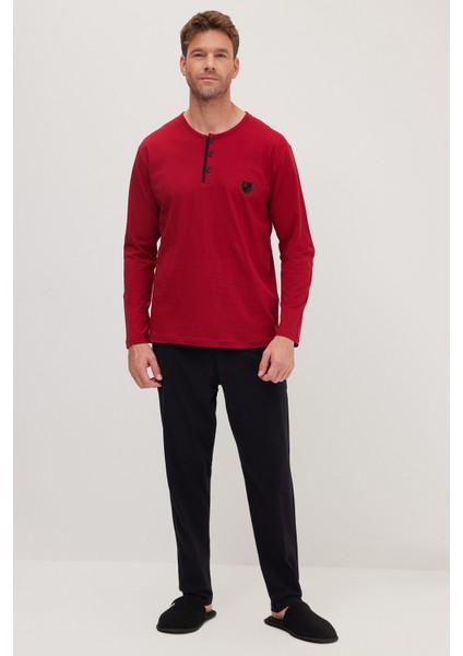 Erkek Standart Fit Normal Kesim %100 Pamuk Bisiklet Yaka Beli Lastikli Siyah Pijama Takımı fırsatları