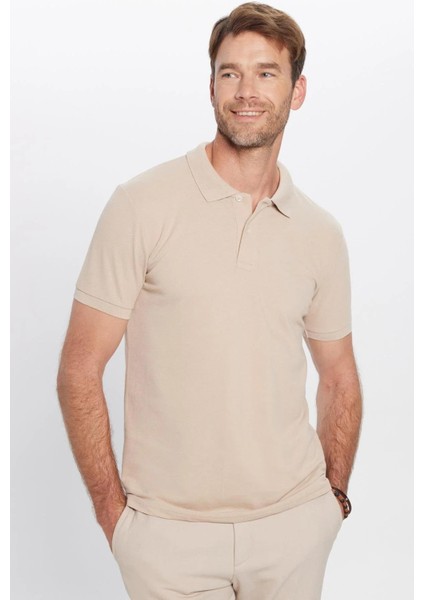 Erkek 5'li Paket Lacivert-Haki-Toprak-Bej-Gri Slim Fit Dar Kesim Pamuklu Düz Pike Polo Yaka Tişört