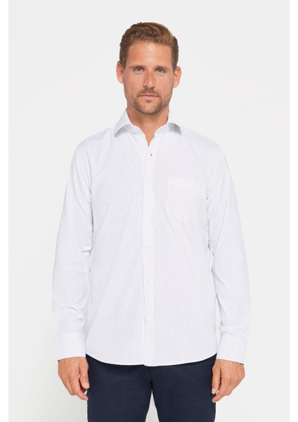 Erkek Regular Fit Klasik Kesim Pamuklu Kolay Ütü Çizgili Gömlek fiyatları