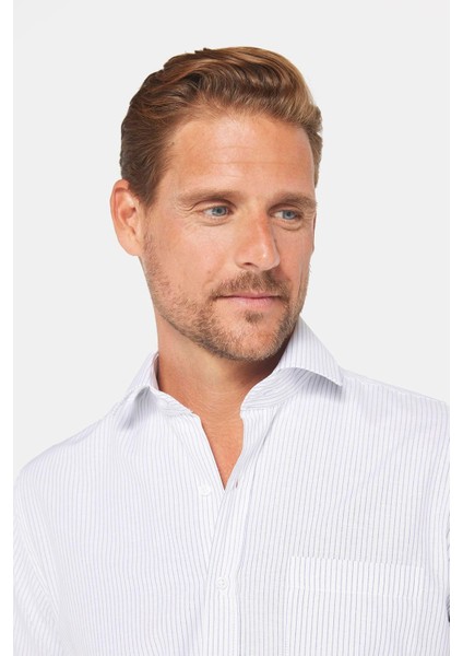 Erkek Regular Fit Klasik Kesim Pamuklu Kolay Ütü Çizgili Gömlek modelleri