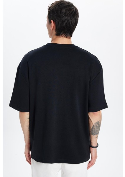 Unisex Oversize Geniş Kesim %100 Pamuk Yumuşak Dokulu Basic Bisiklet Yaka Siyah Tişört indirimleri