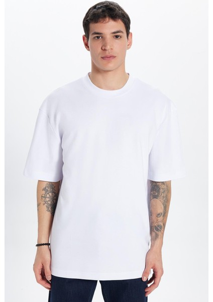 Unisex Oversize Geniş Kesim %100 Pamuk Yumuşak Dokulu Basic Bisiklet Yaka Beyaz Tişört modelleri