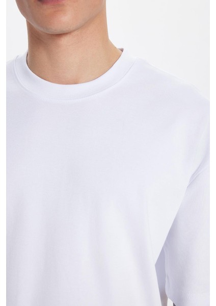 Unisex Oversize Geniş Kesim %100 Pamuk Yumuşak Dokulu Basic Bisiklet Yaka Beyaz Tişört fırsatları