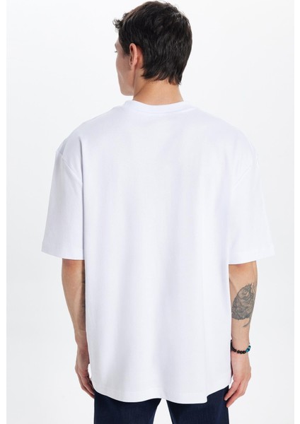 Unisex Oversize Geniş Kesim %100 Pamuk Yumuşak Dokulu Basic Bisiklet Yaka Beyaz Tişört indirimleri