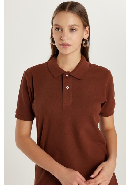 Erkek Slim Fit Dar Kesim Pamuklu Yumuşak Doku Nefes Alan Kumaş Kahverengi Polo Yaka Tişört modelleri