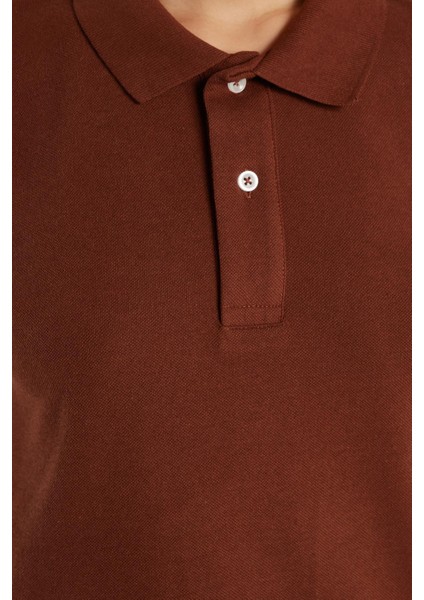 Erkek Slim Fit Dar Kesim Pamuklu Yumuşak Doku Nefes Alan Kumaş Kahverengi Polo Yaka Tişört fırsatları