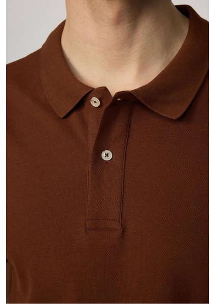 Erkek Slim Fit Dar Kesim Pamuklu Yumuşak Doku Nefes Alan Kumaş Kahverengi Polo Yaka Tişört