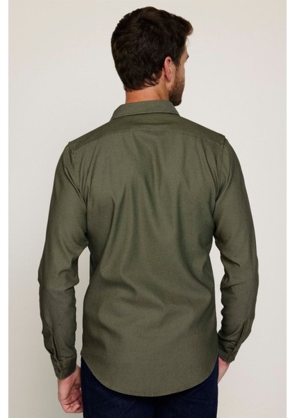 Slim Fit Uzun Kollu Spor Yaka Yıkamalı Çift Cepli Armürlü Denim Yeşil Erkek Gömlek indirimleri