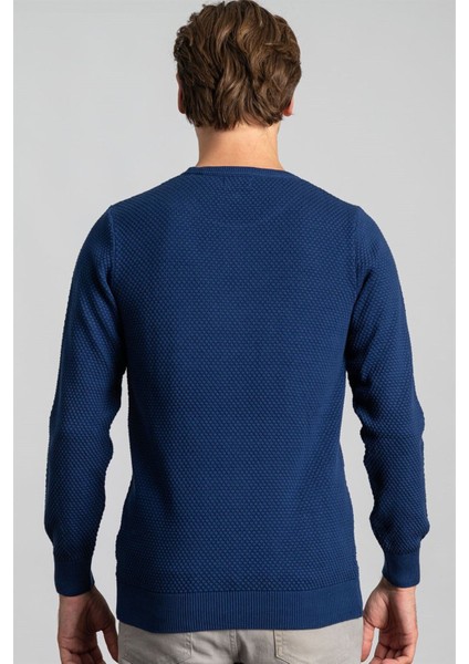 Erkek Standart Fit Normal Kesim Bisiklet Yaka Petek Desenli Koyu Sax Mavi 2 Triko Kazak fırsatları